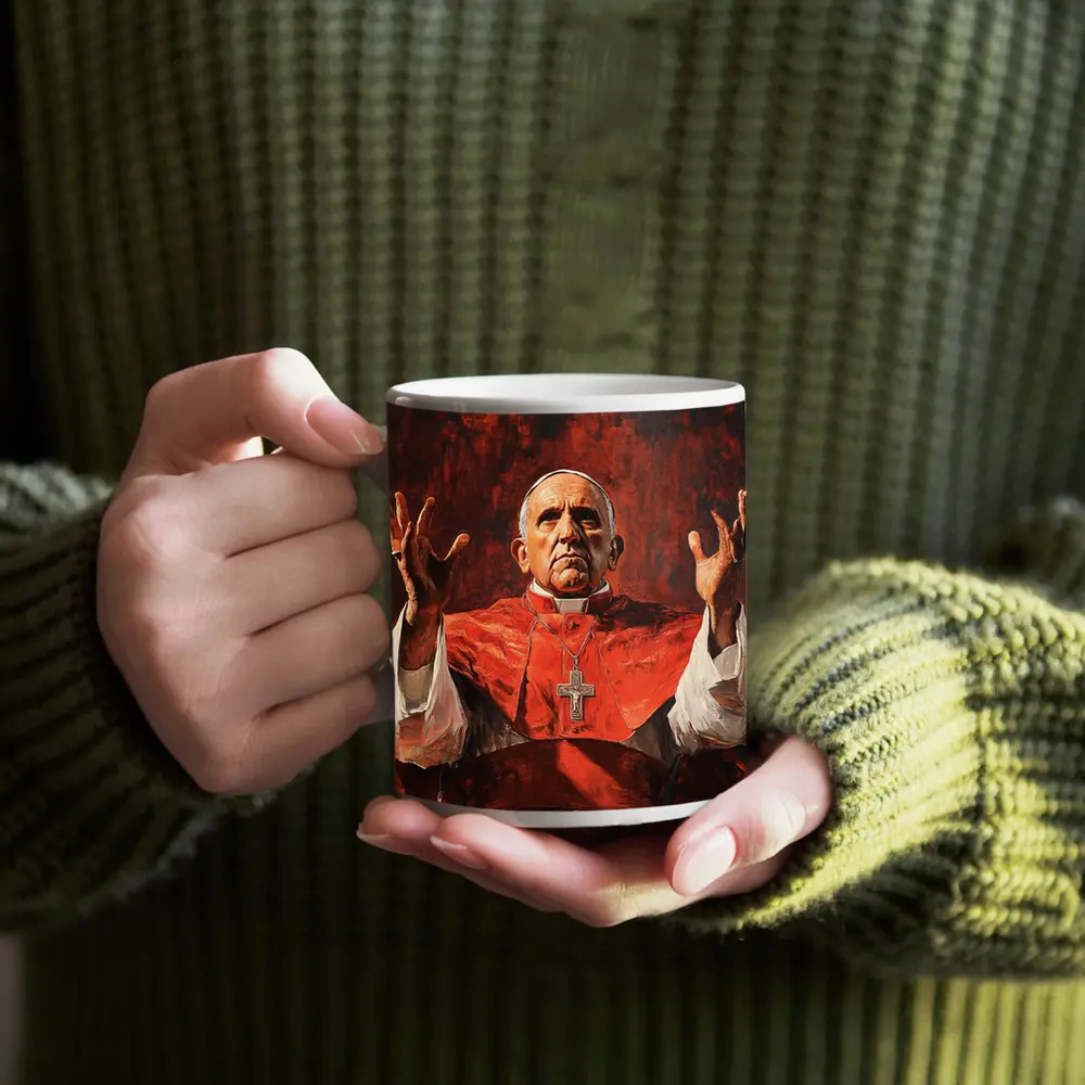 Catholic Pope Red Robes Oil Painting – Mugs