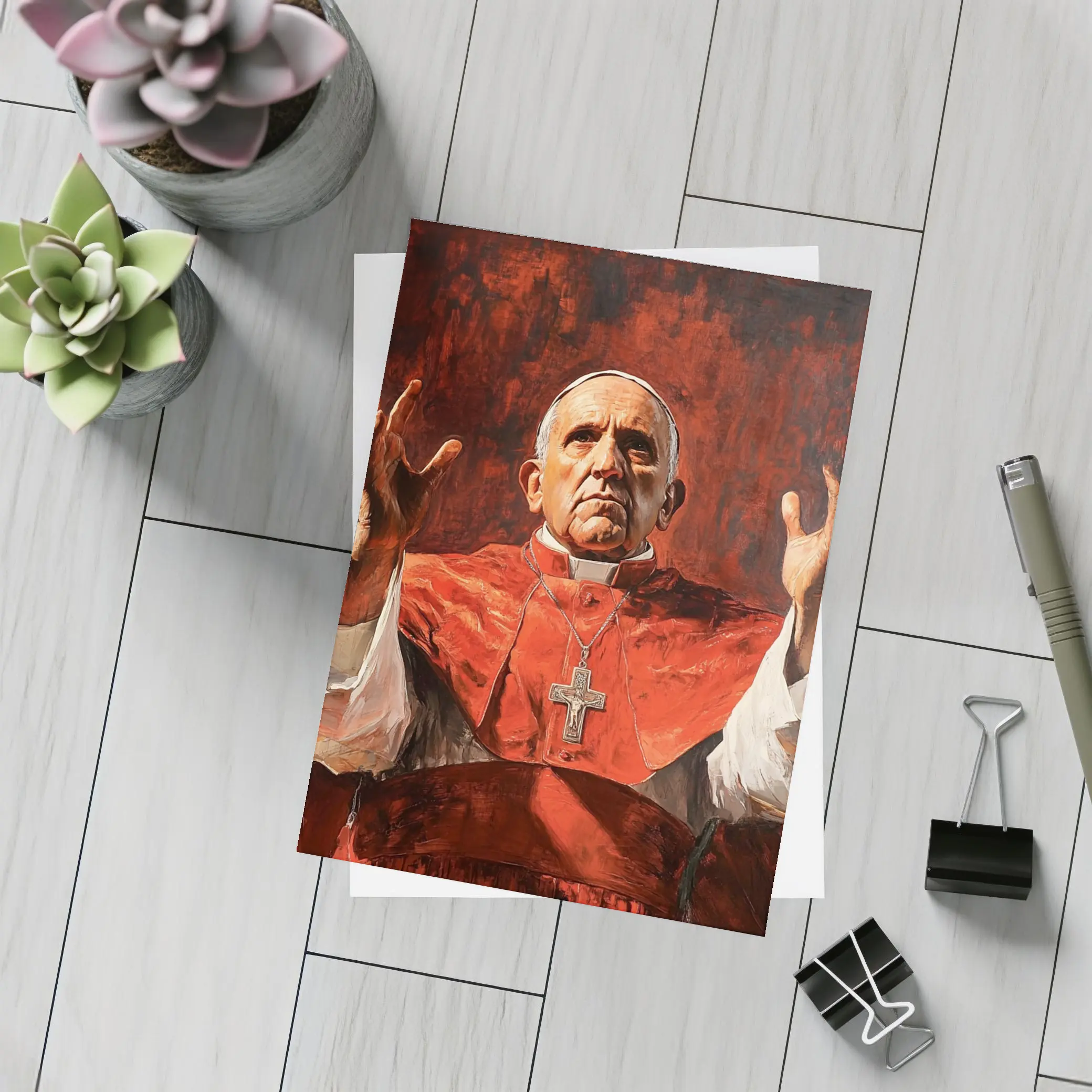 Catholic Pope Red Robes Oil Painting – Postcards