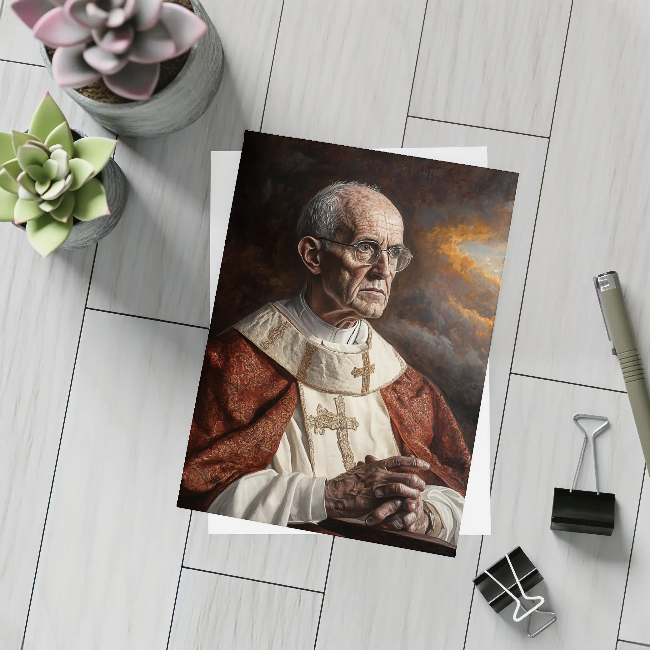 Catholic Pope Portrait Dark Dramatic Sky – Postcards