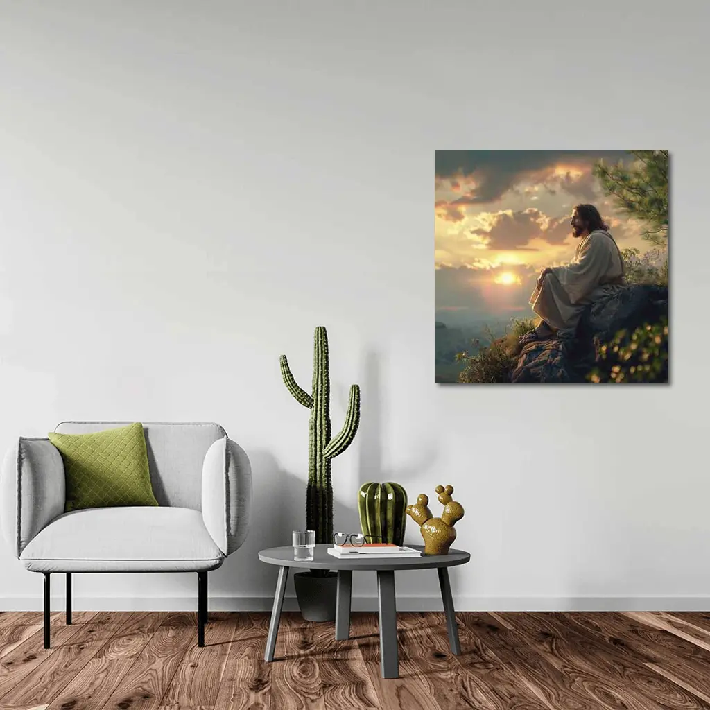 Jesus Sitting on Rock at Sunset – Wall Art