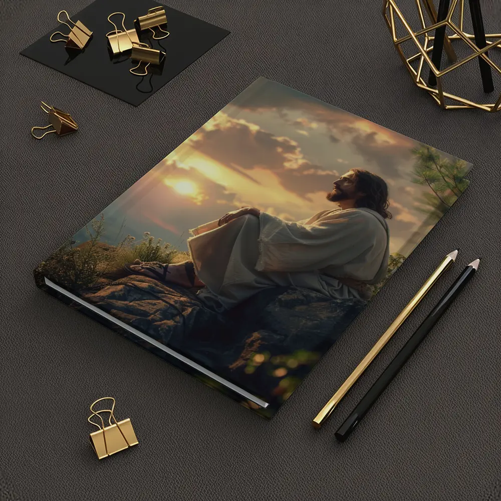 Jesus Sitting on Rock at Sunset – Notebooks