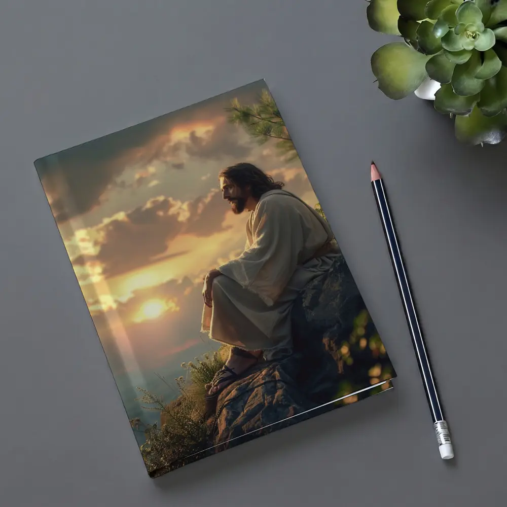 Jesus Sitting on Rock at Sunset – Notebooks