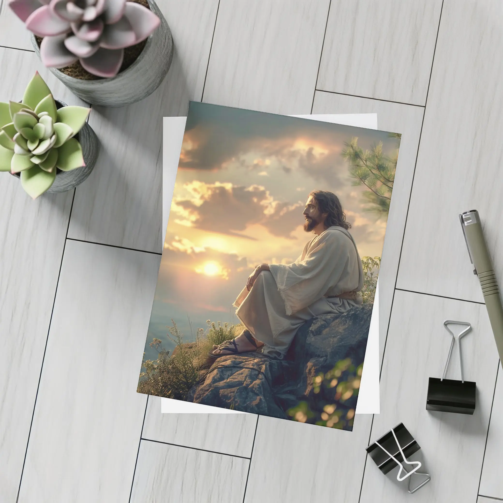 Jesus Sitting on Rock at Sunset – Postcards