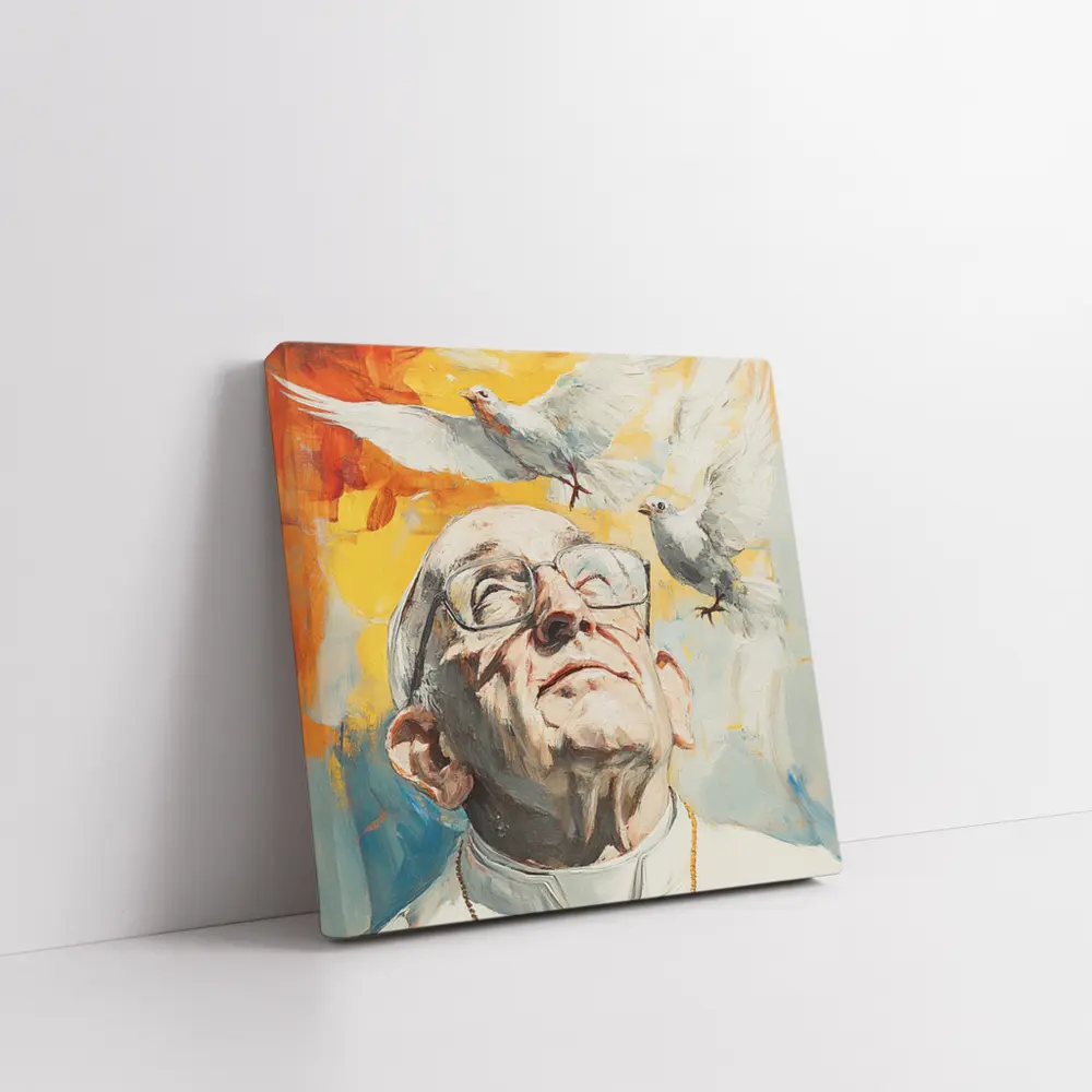 Pope Francis Oil Painting White Doves Sky – Wall Art