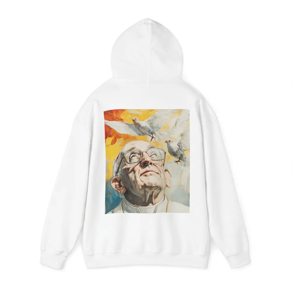 Pope Francis Oil Painting White Doves Sky – Hoodies