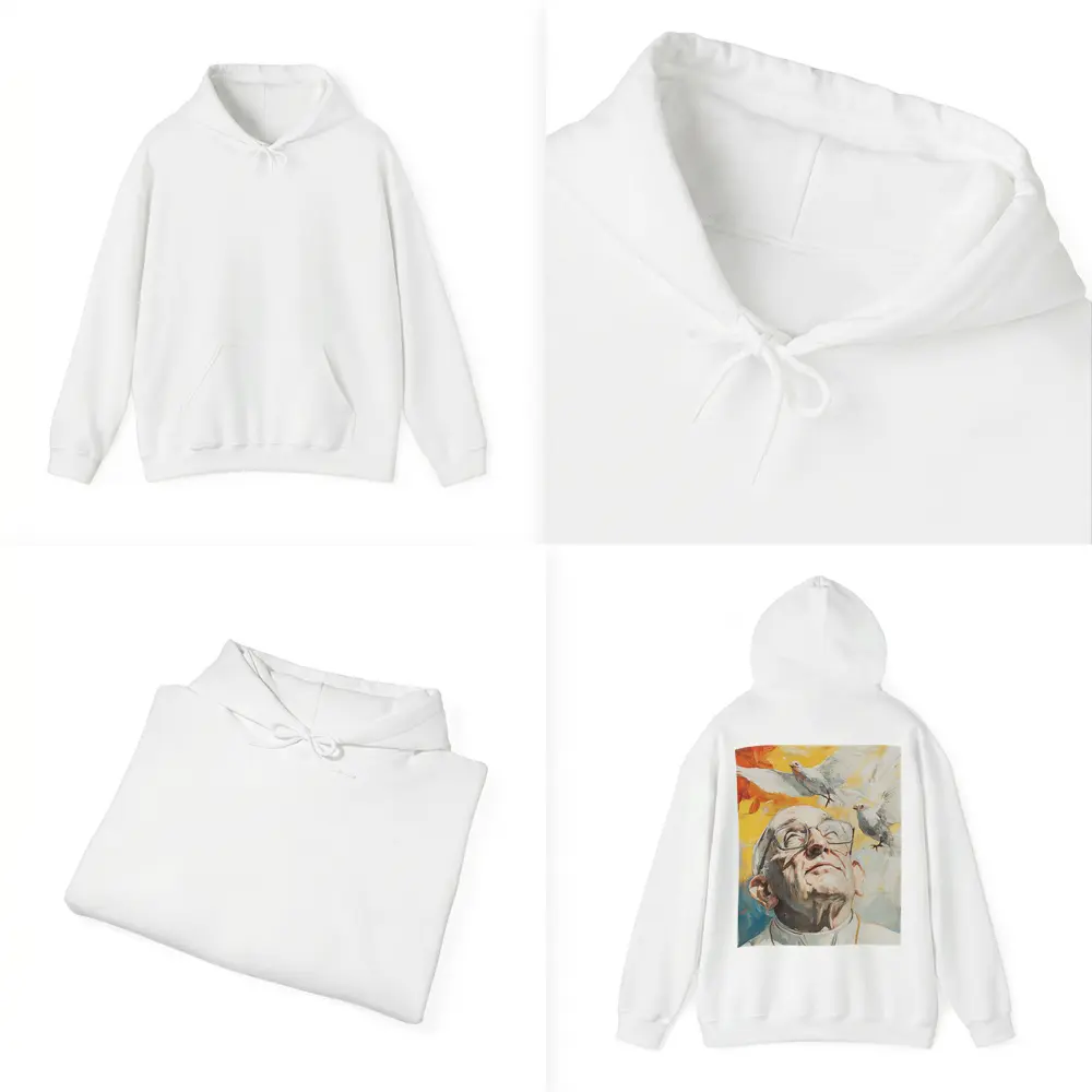 Pope Francis Oil Painting White Doves Sky – Hoodies