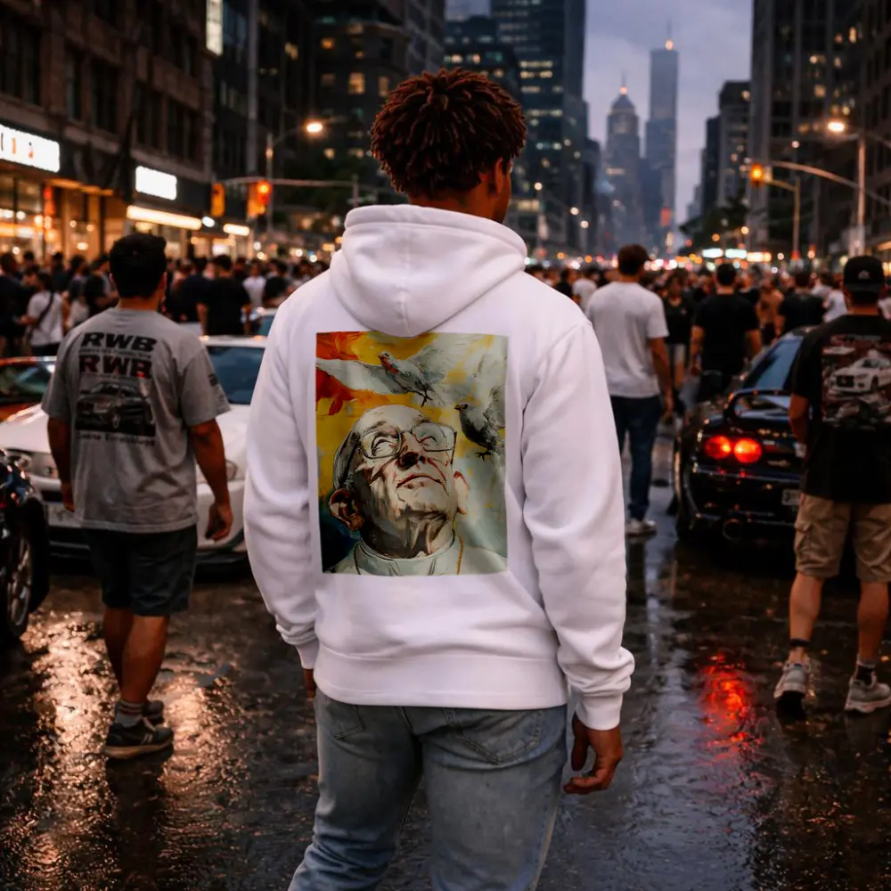 Pope Francis Oil Painting White Doves Sky – Hoodies