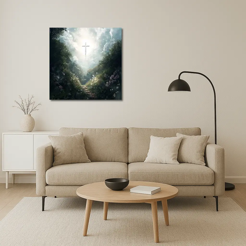 Christian Cross Glowing Forest Path Art – Wall Art
