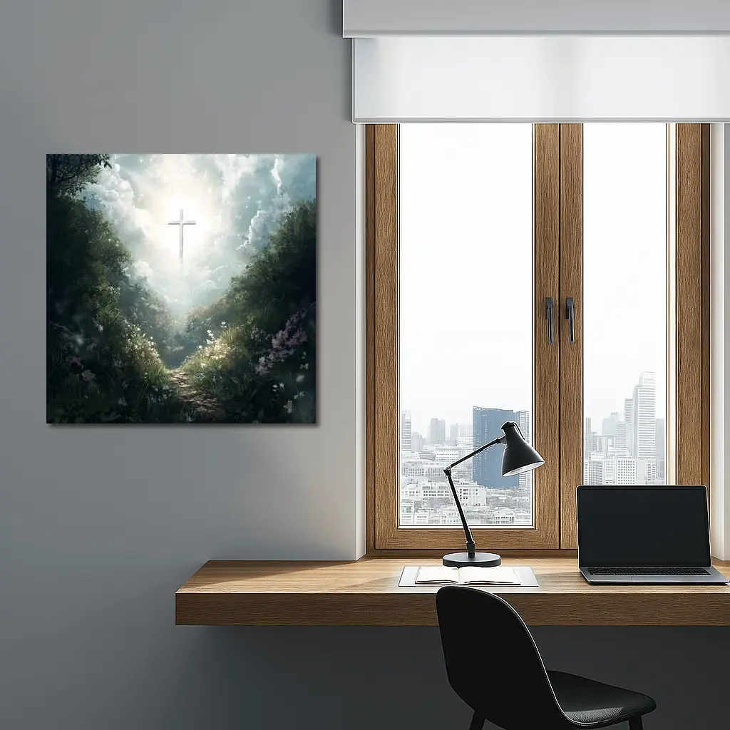 Christian Cross Glowing Forest Path Art – Wall Art