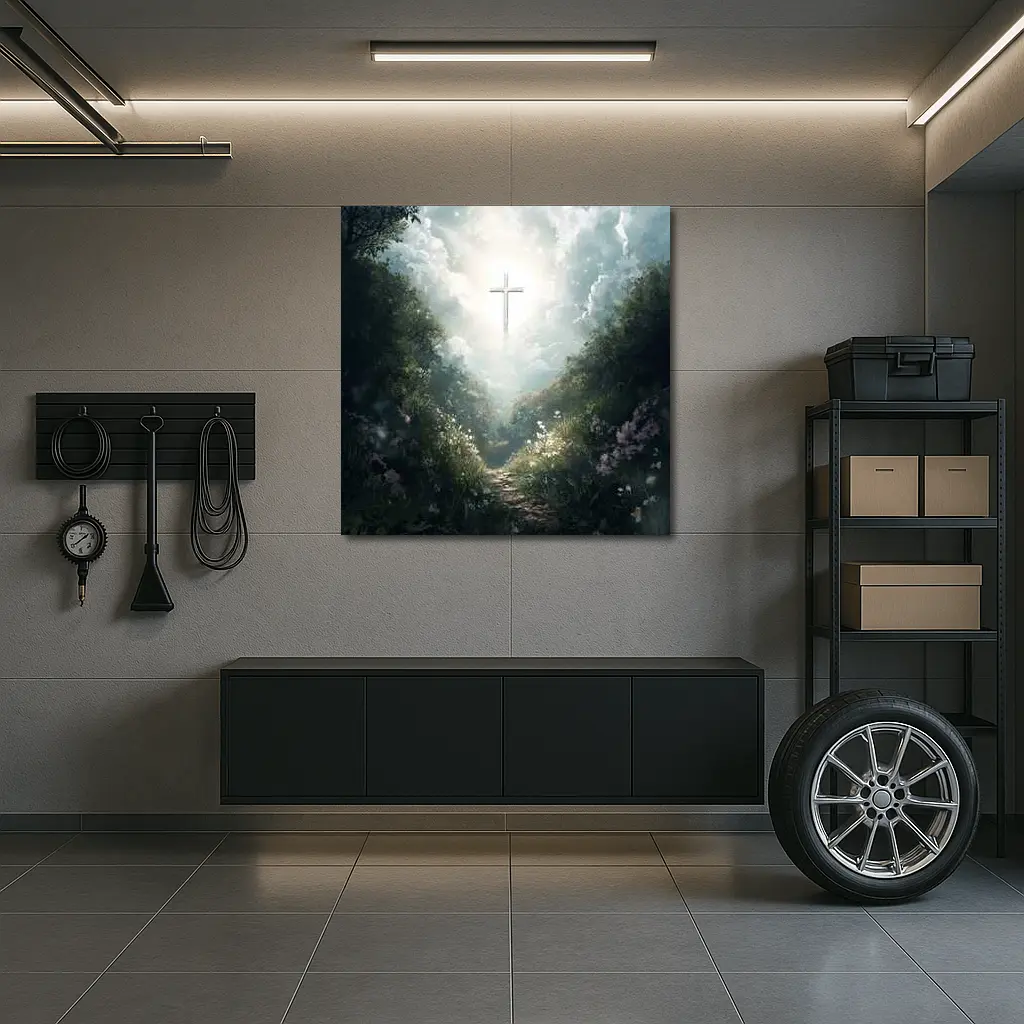 Christian Cross Glowing Forest Path Art – Wall Art