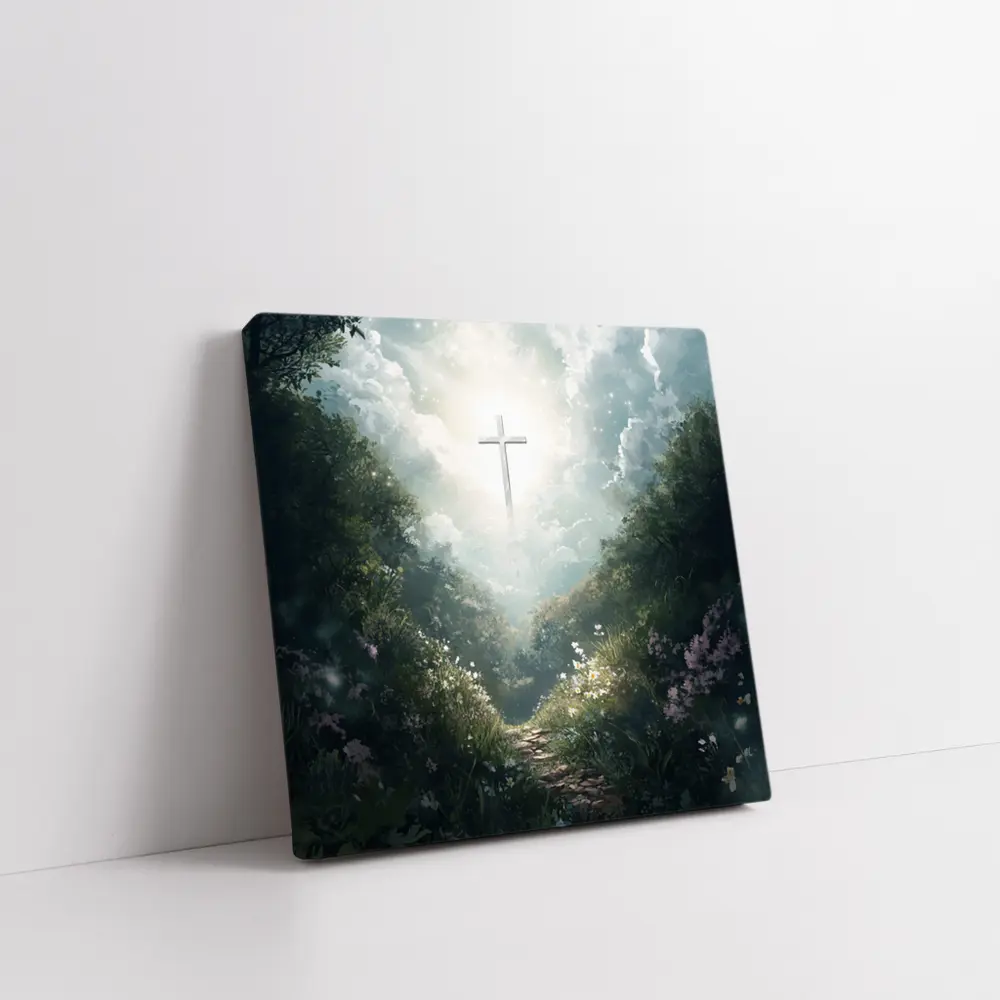 Christian Cross Glowing Forest Path Art – Wall Art