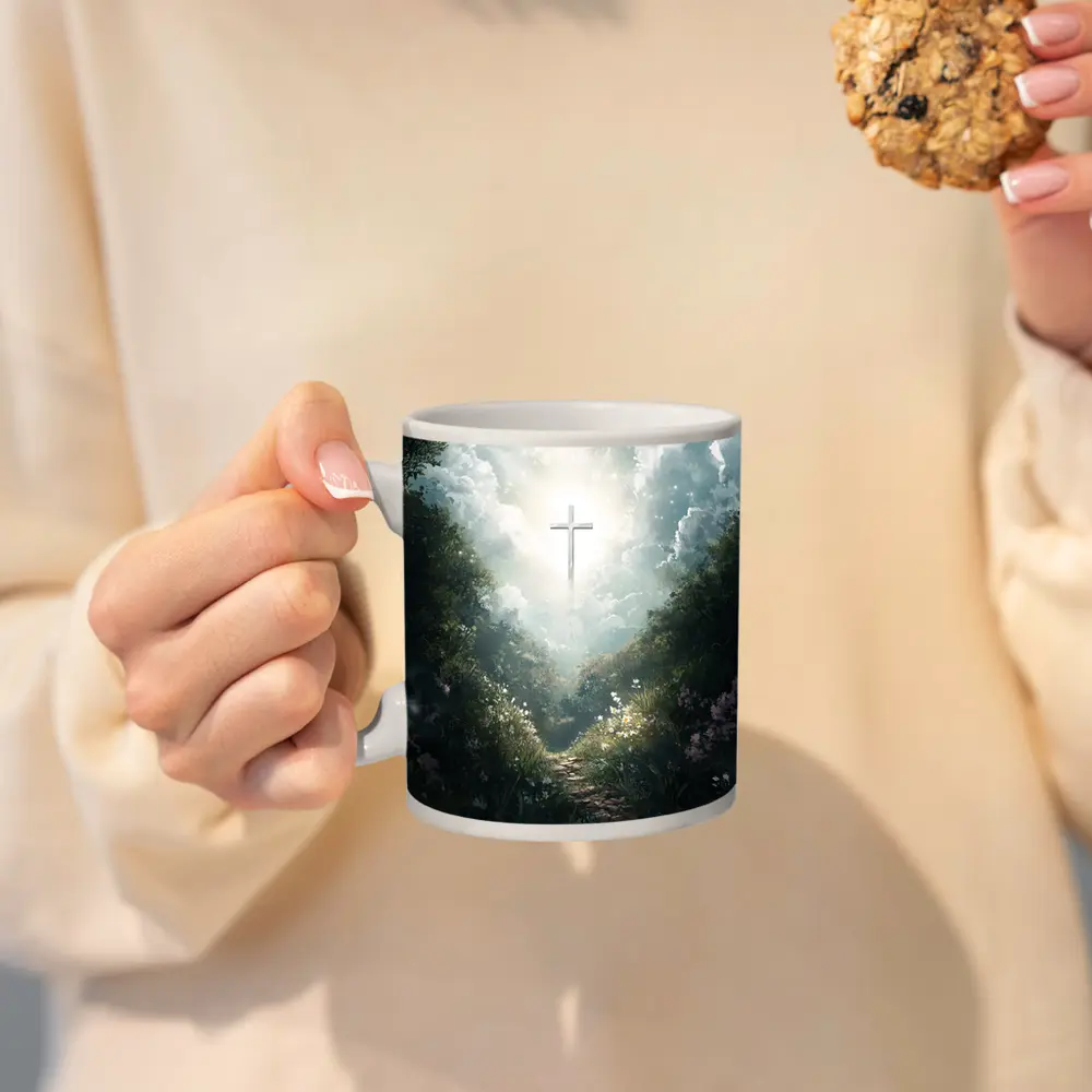 Christian Cross Glowing Forest Path Art – Mugs