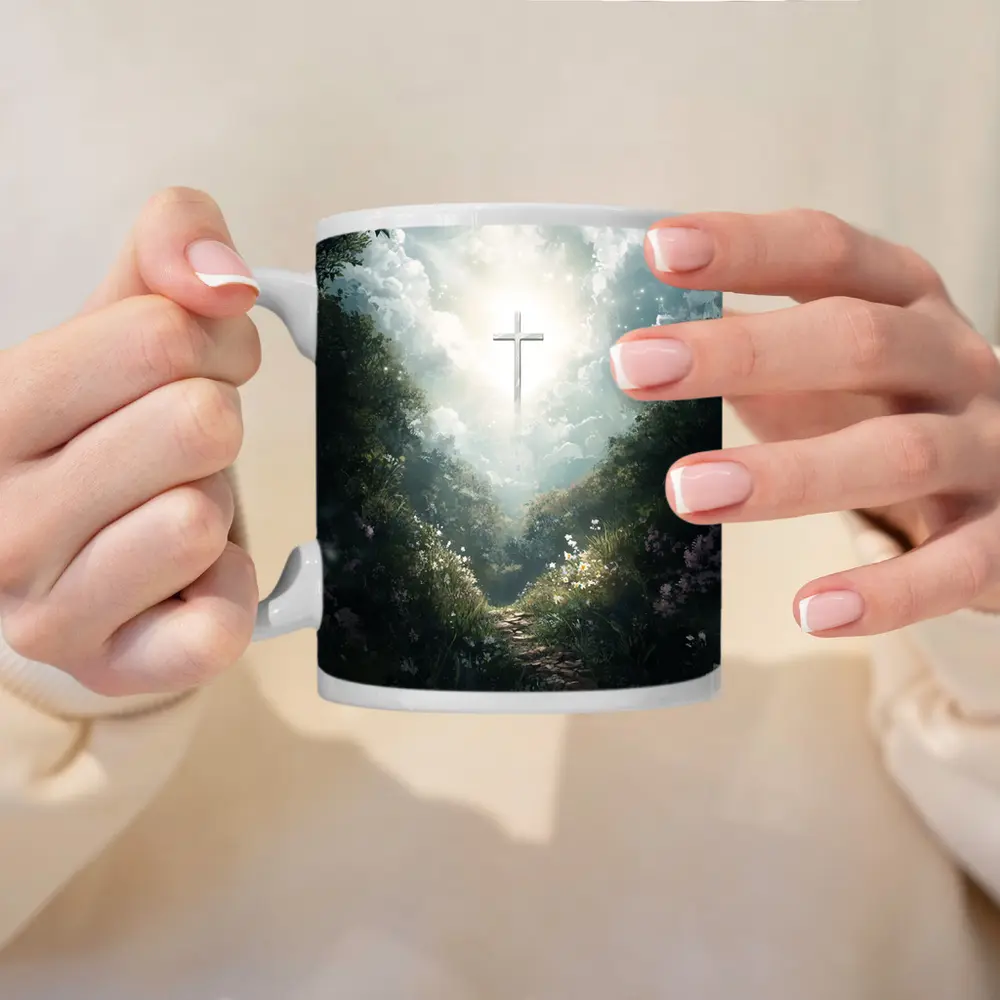 Christian Cross Glowing Forest Path Art – Mugs