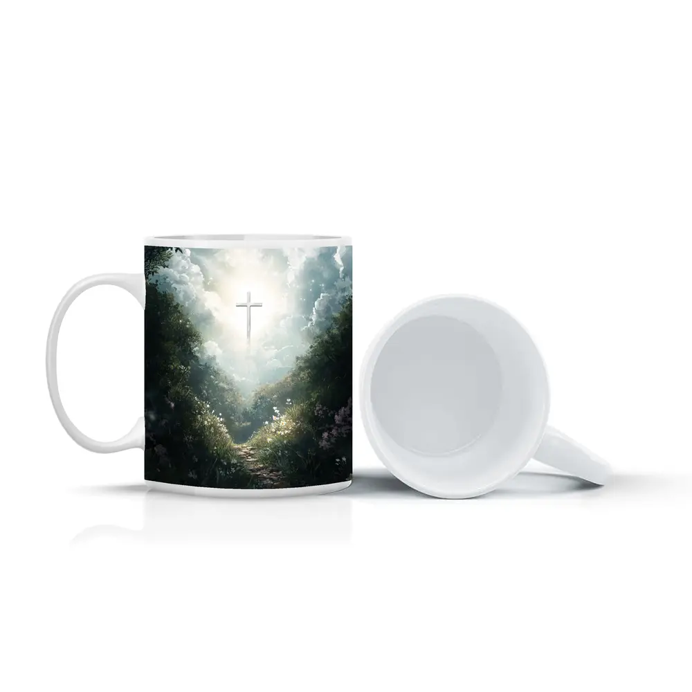 Christian Cross Glowing Forest Path Art – Mugs