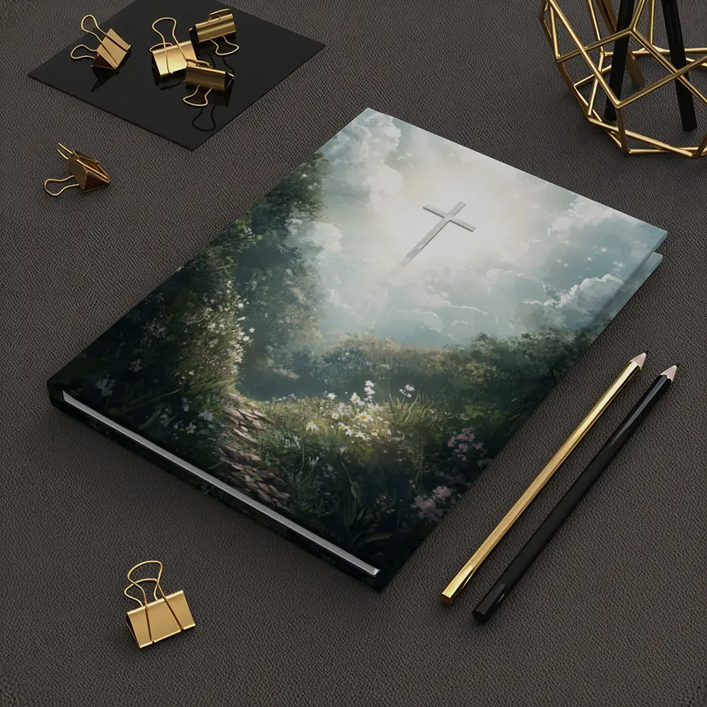 Christian Cross Glowing Forest Path Art – Notebooks
