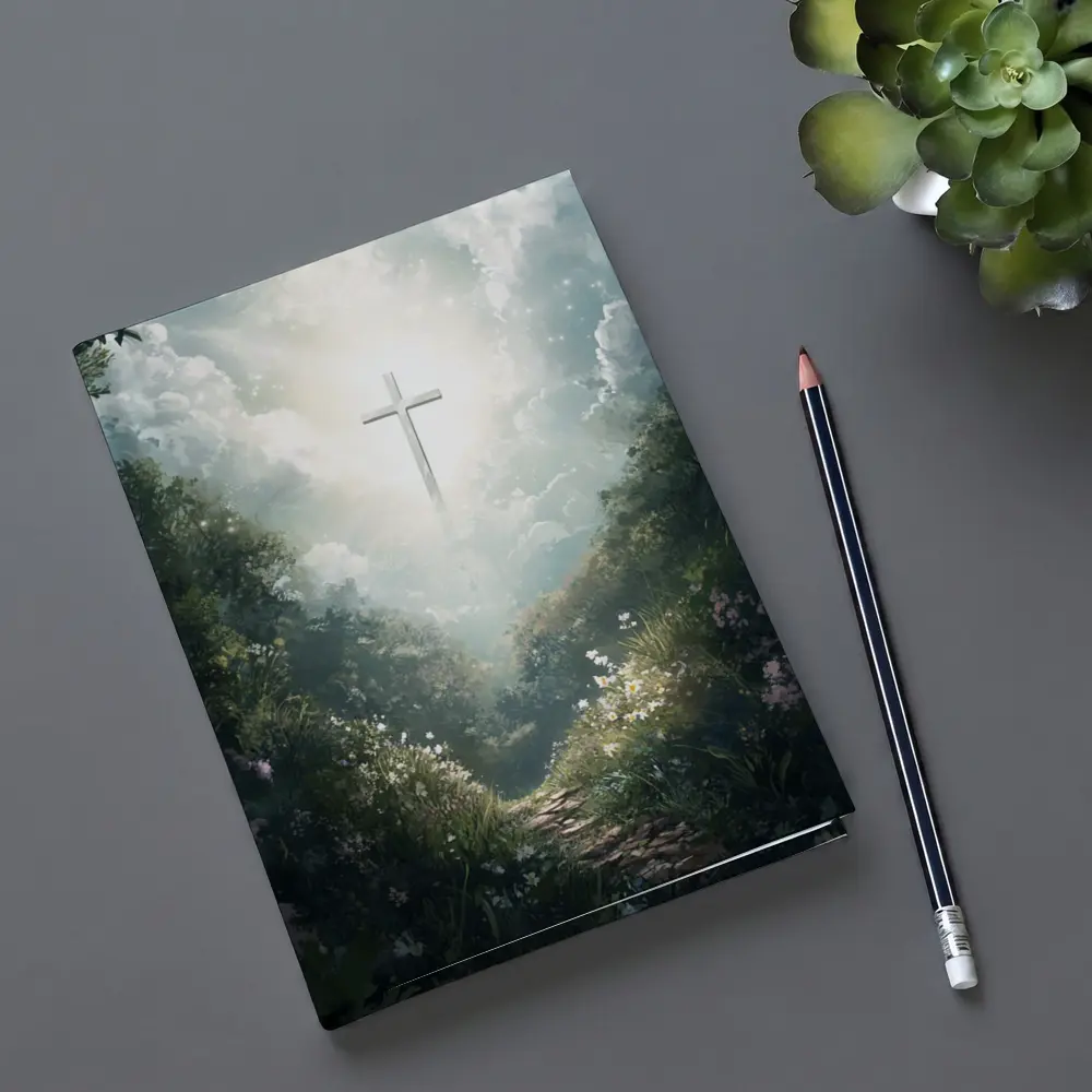 Christian Cross Glowing Forest Path Art – Notebooks