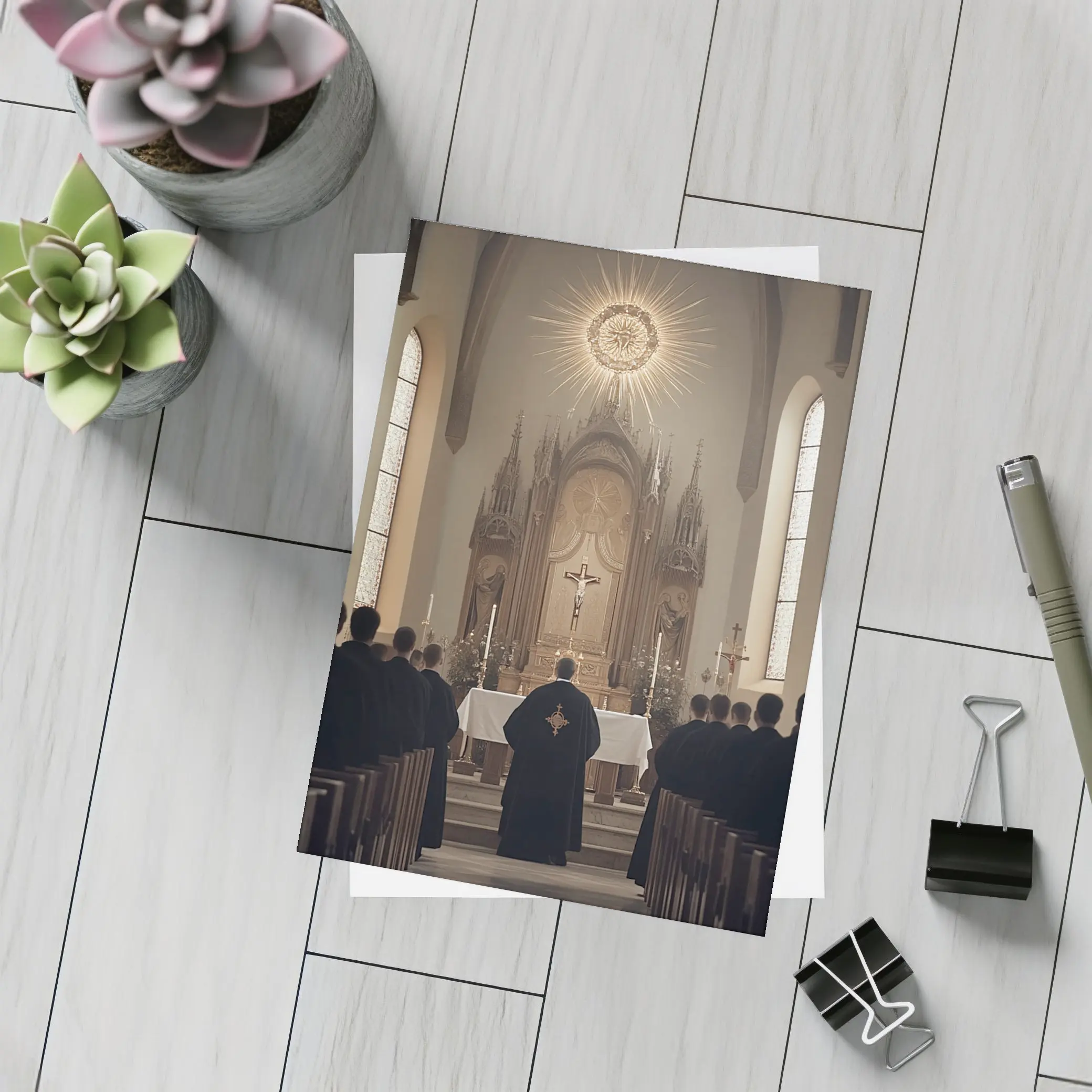 Catholic Mass Priest Altar Gothic Church Interior – Postcards