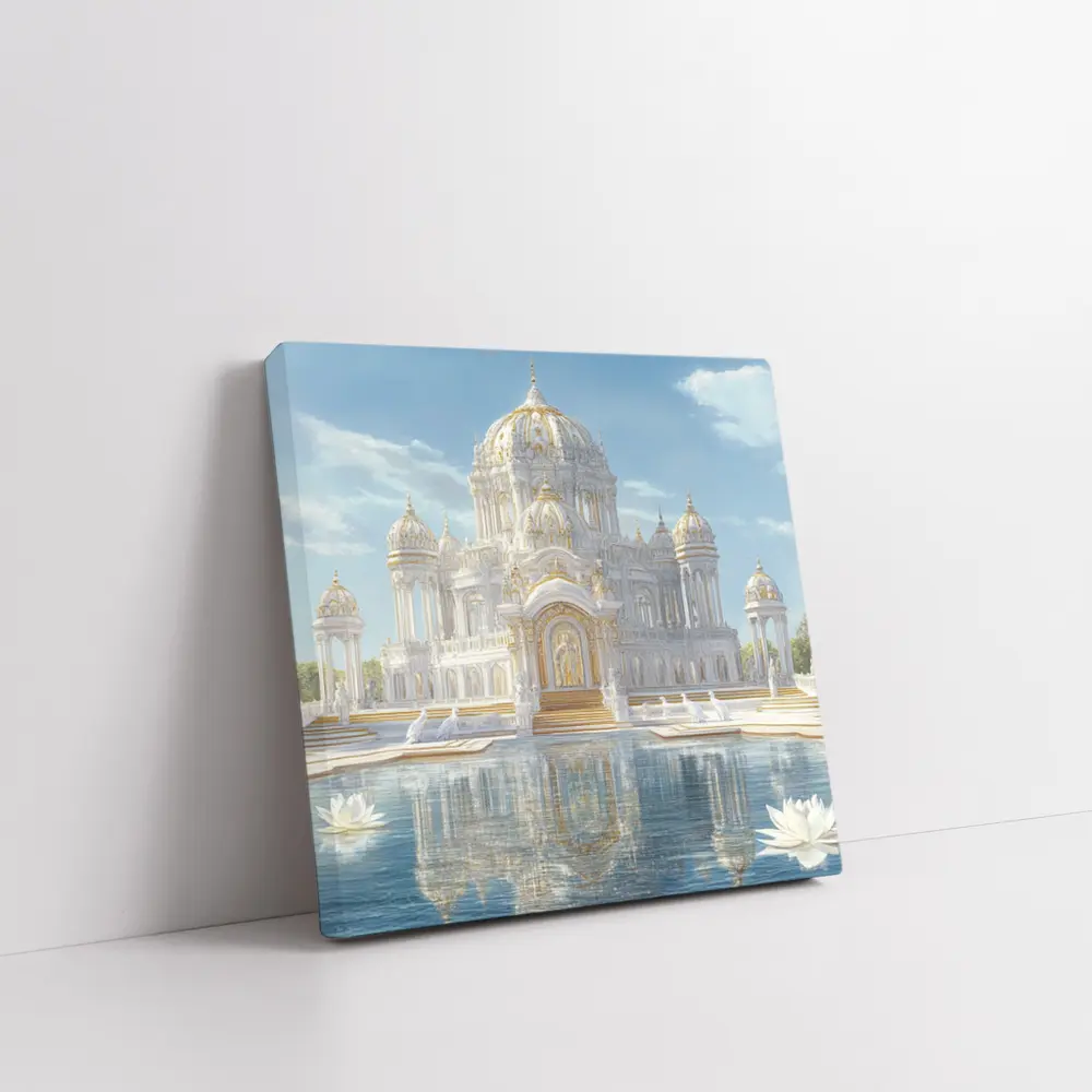 White Gold Temple Lotus Pond Reflection – Wall Art