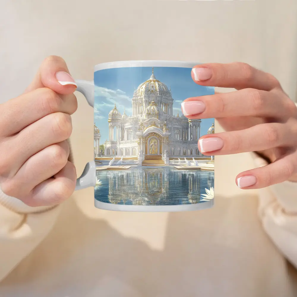 White Gold Temple Lotus Pond Reflection – Mugs