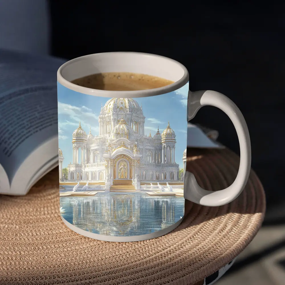 White Gold Temple Lotus Pond Reflection – Mugs