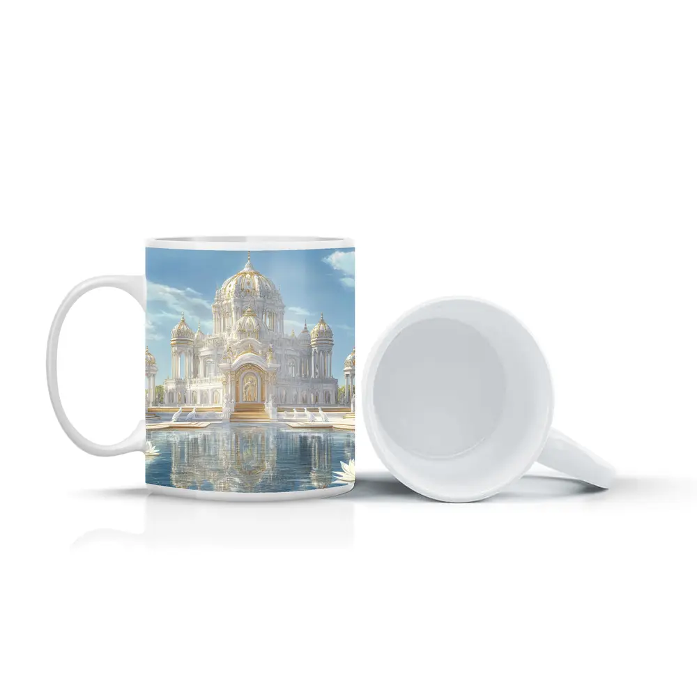 White Gold Temple Lotus Pond Reflection – Mugs