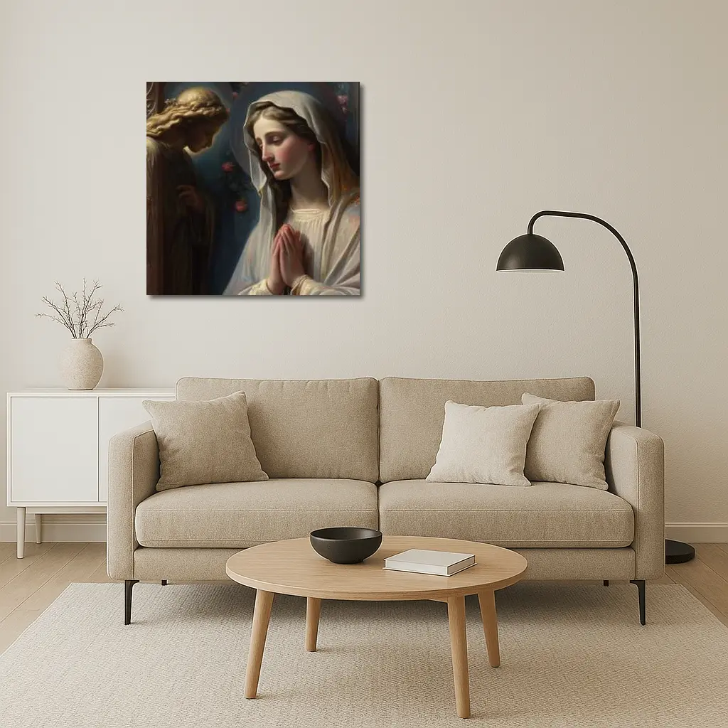 Virgin Mary Praying With Angel Religious Art – Wall Art
