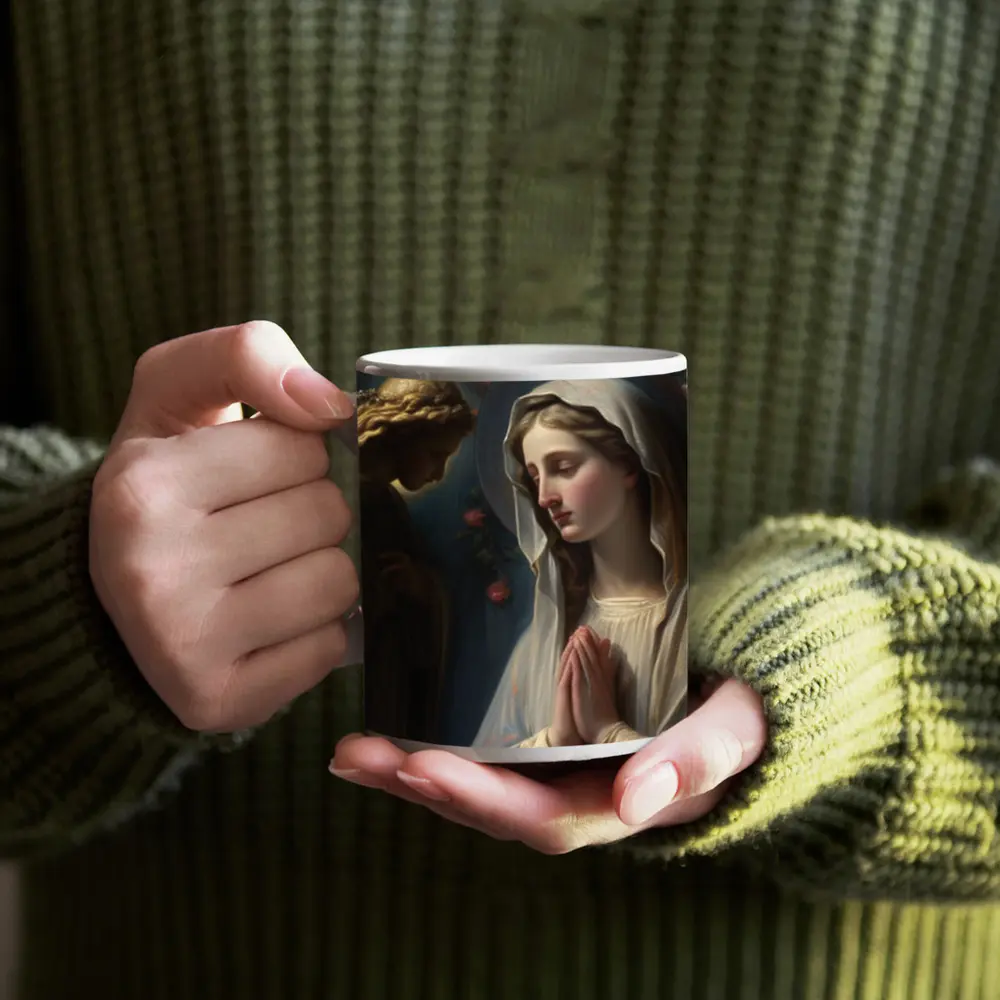 Virgin Mary Praying With Angel Religious Art – Mugs