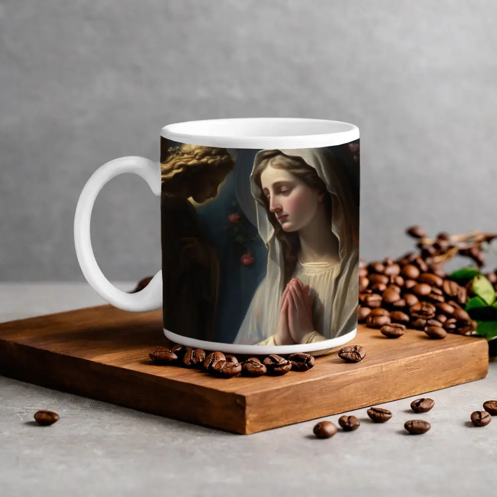 Virgin Mary Praying With Angel Religious Art – Mugs