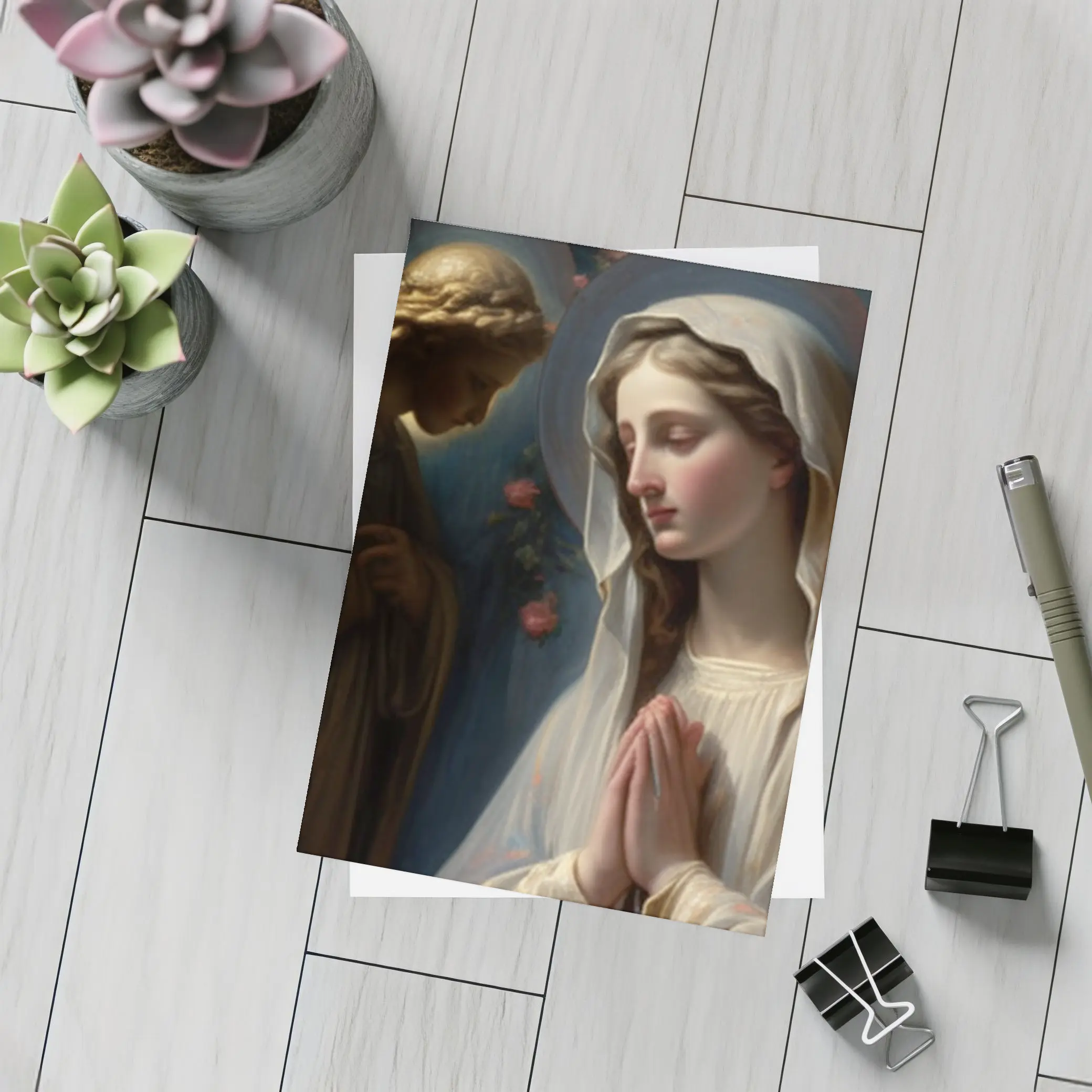 Virgin Mary Praying With Angel Religious Art – Postcards