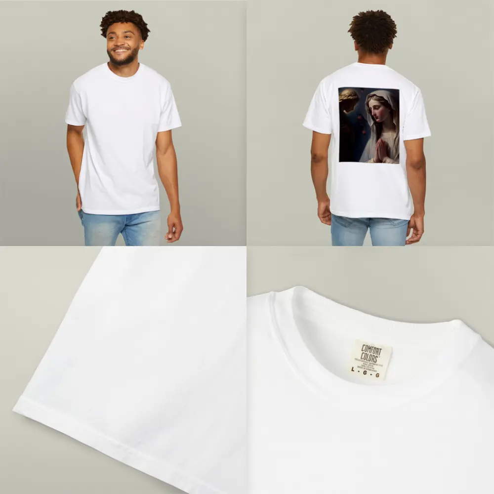 Virgin Mary Praying With Angel Religious Art – T-Shirts