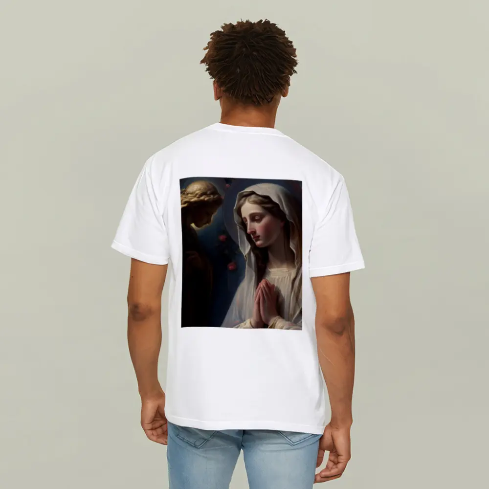 Virgin Mary Praying With Angel Religious Art – T-Shirts