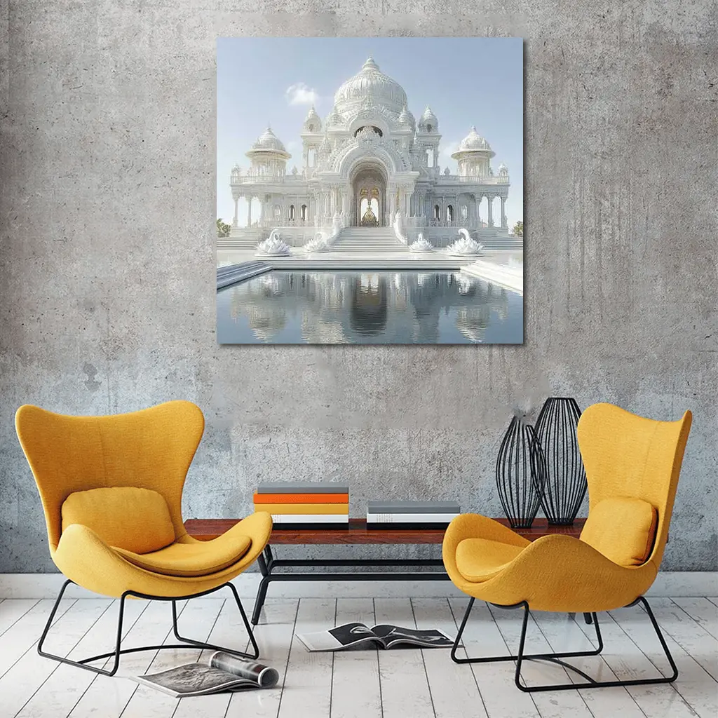 White Marble Temple Reflecting Pool Architecture – Wall Art