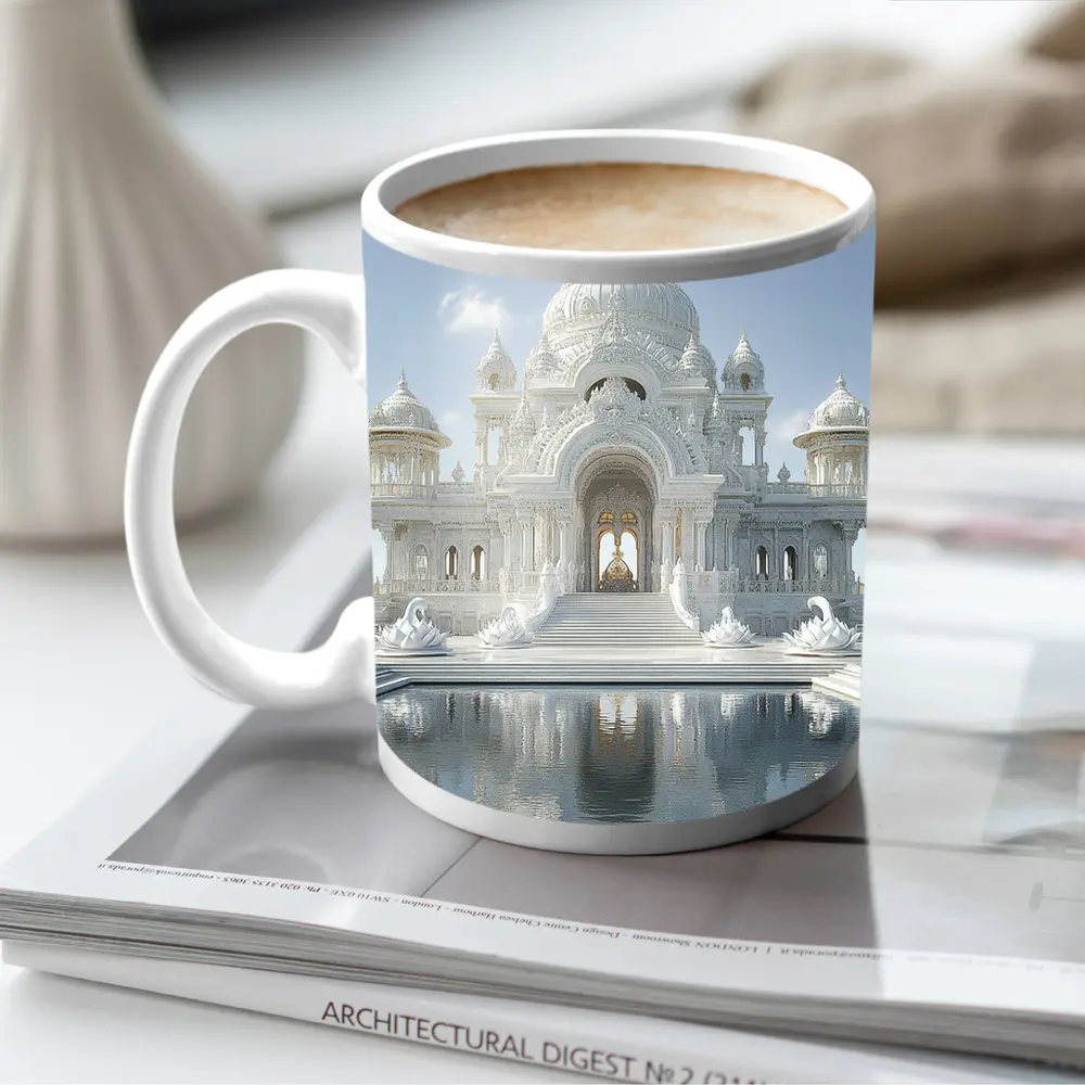 White Marble Temple Reflecting Pool Architecture – Mugs