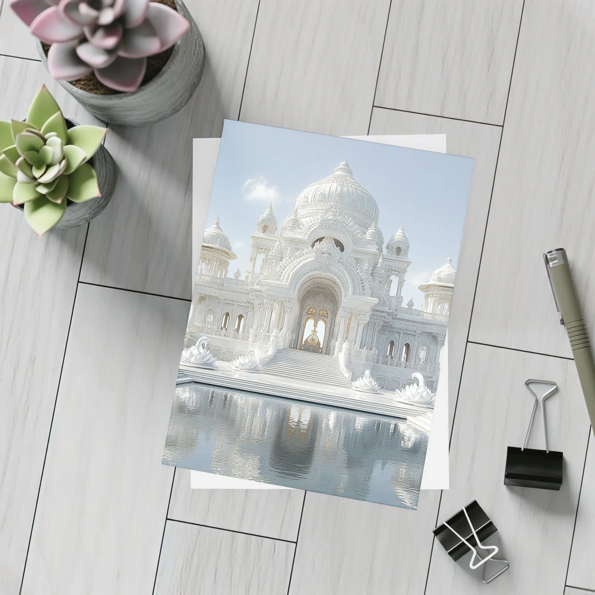 White Marble Temple Reflecting Pool Architecture – Postcards