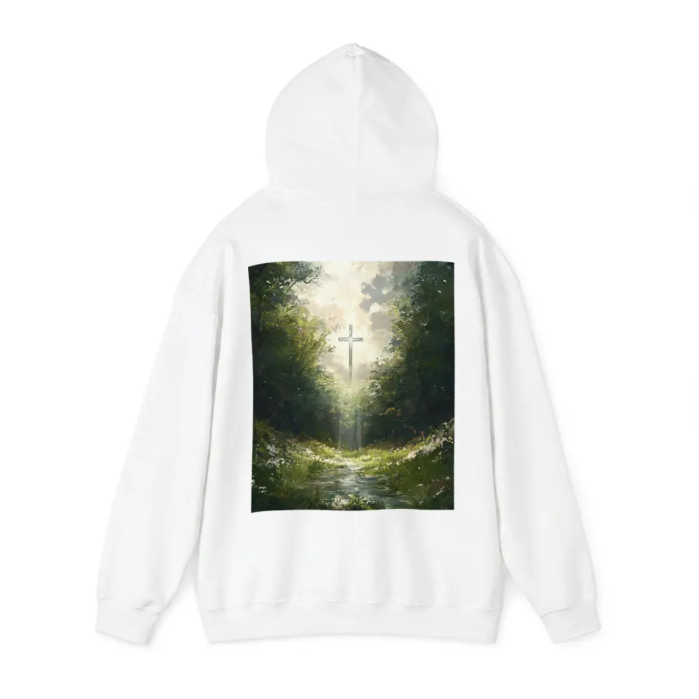 Christian Cross Glowing Forest Path Painting – Hoodies