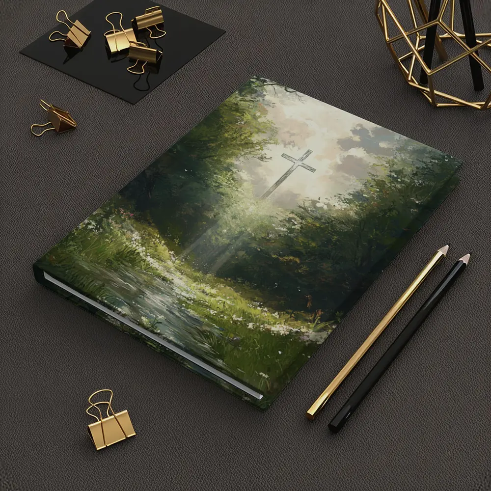 Christian Cross Glowing Forest Path Painting – Notebooks