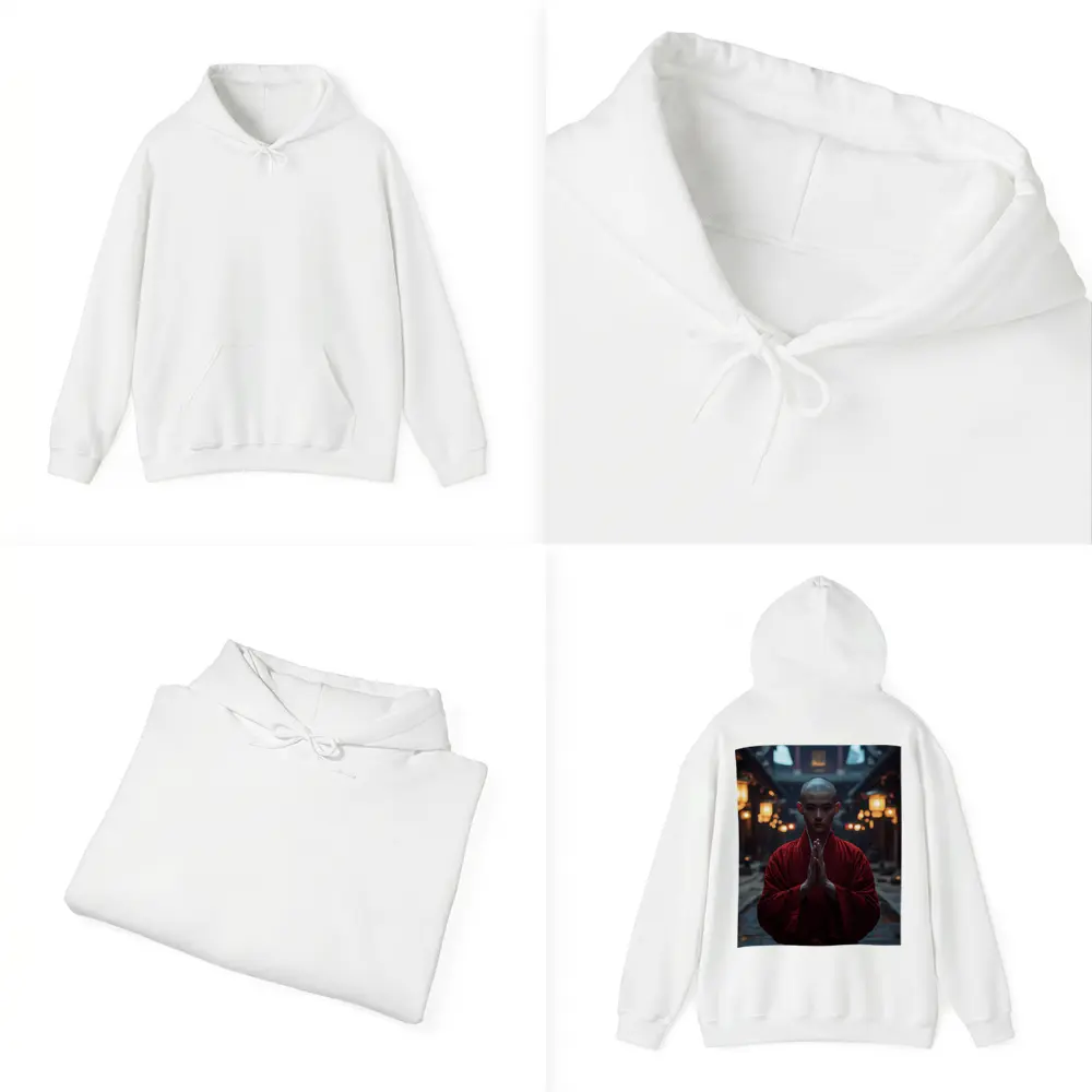 Buddhist Monk Praying in Temple Courtyard – Hoodies