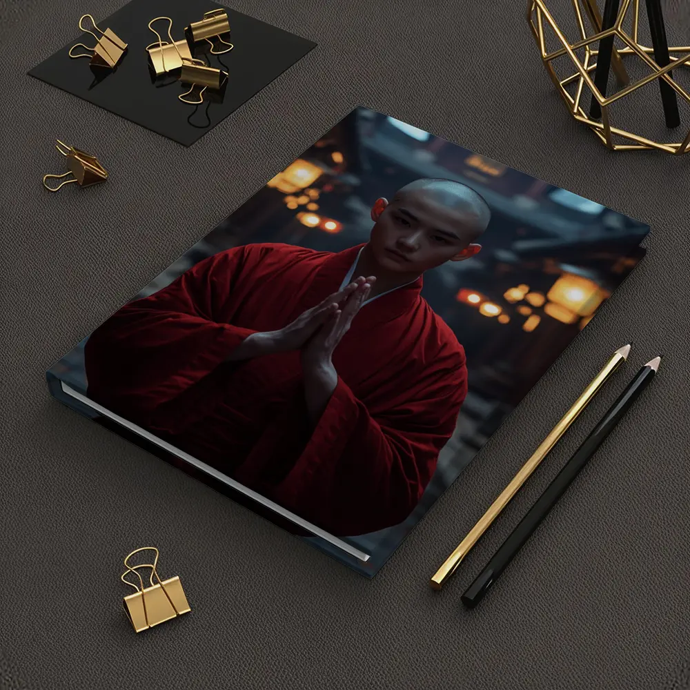 Buddhist Monk Praying in Temple Courtyard – Notebooks