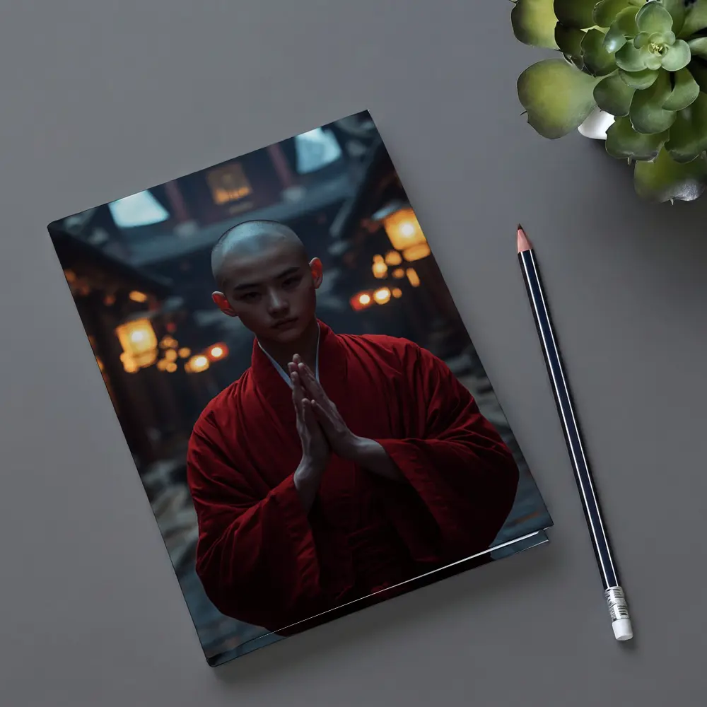 Buddhist Monk Praying in Temple Courtyard – Notebooks