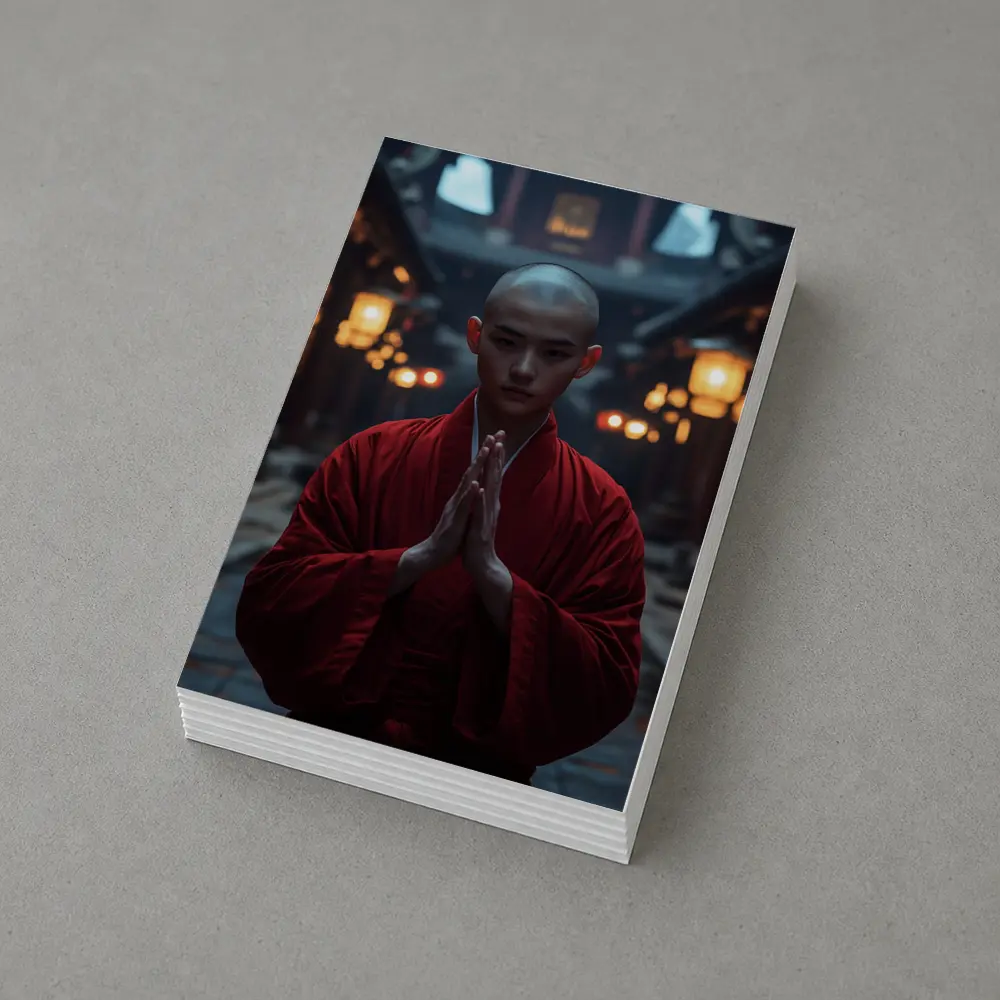 Buddhist Monk Praying in Temple Courtyard – Postcards