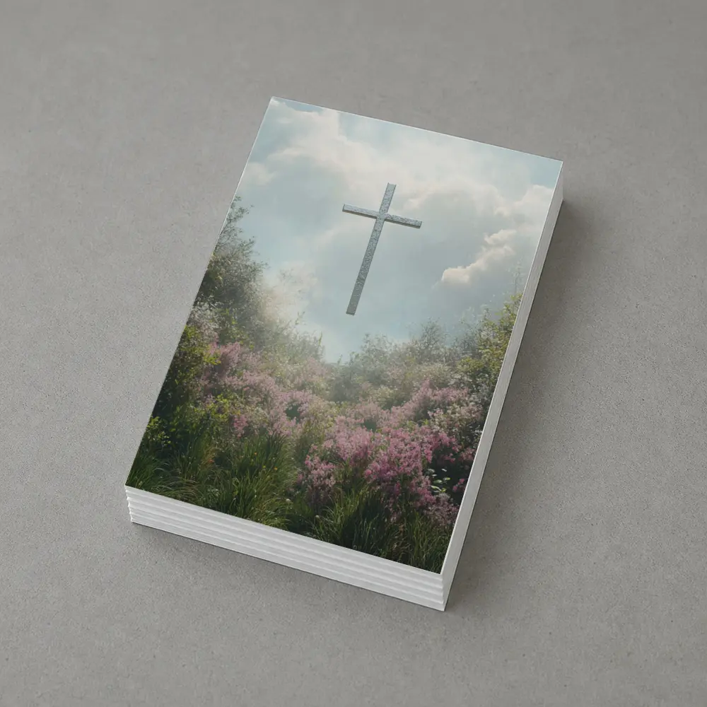 Christian Cross Floating Over Pink Wildflower Garden – Postcards