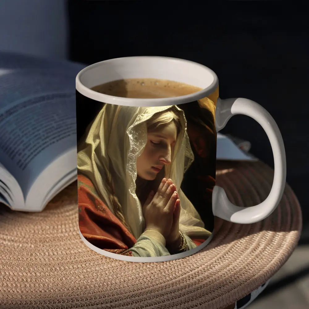 Virgin Mary Praying Classical Religious Oil Painting – Mugs