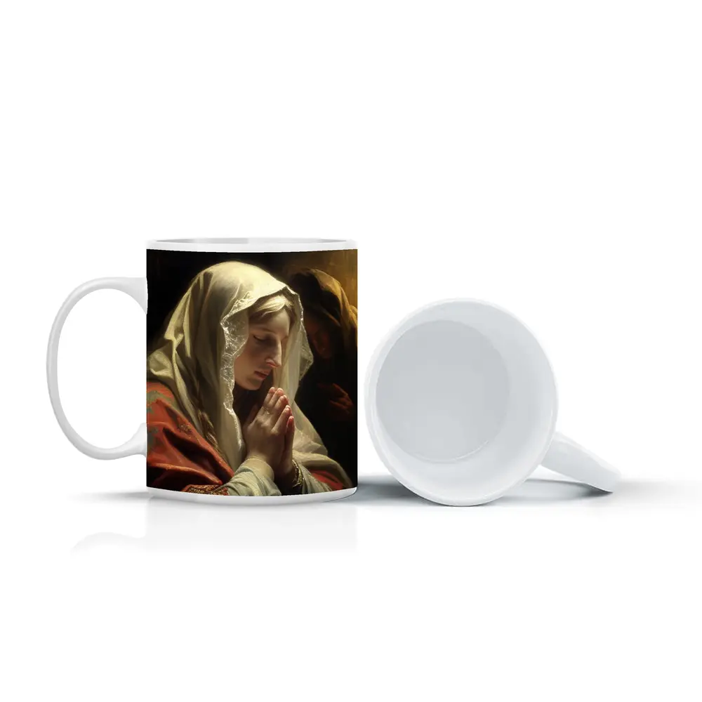 Virgin Mary Praying Classical Religious Oil Painting – Mugs