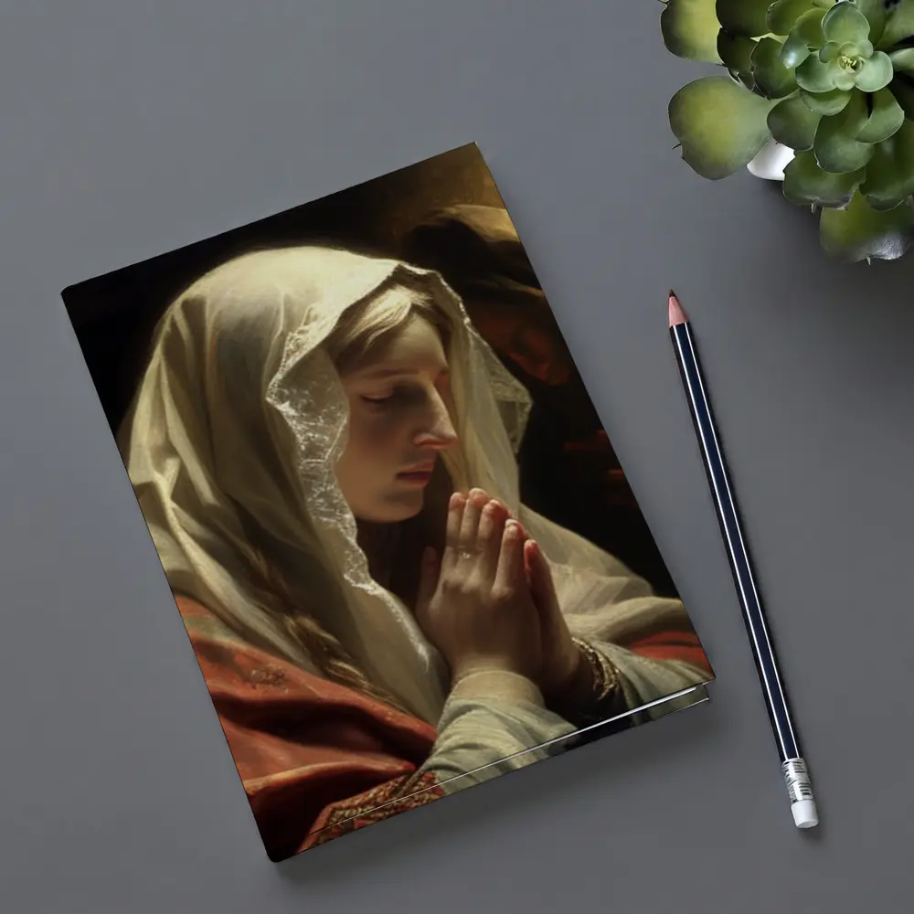 Virgin Mary Praying Classical Religious Oil Painting – Notebooks