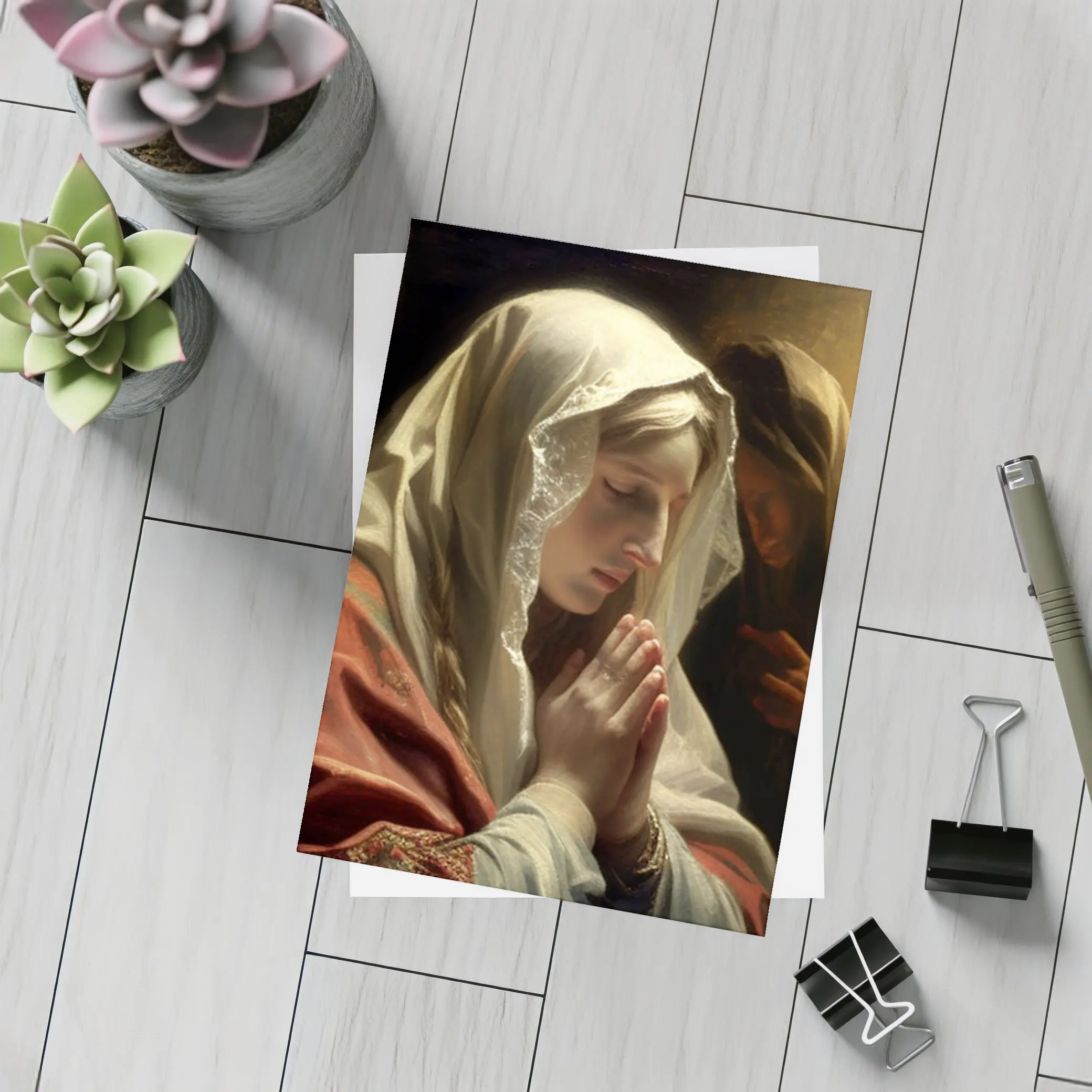 Virgin Mary Praying Classical Religious Oil Painting – Postcards