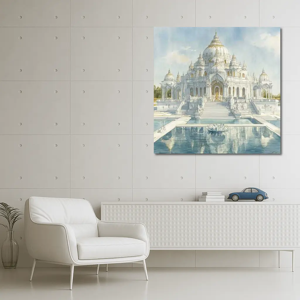 White Marble Hindu Temple Watercolor Art – Wall Art