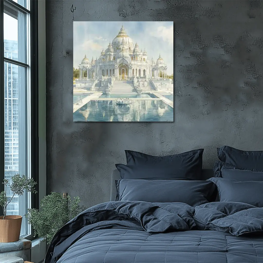 White Marble Hindu Temple Watercolor Art – Wall Art