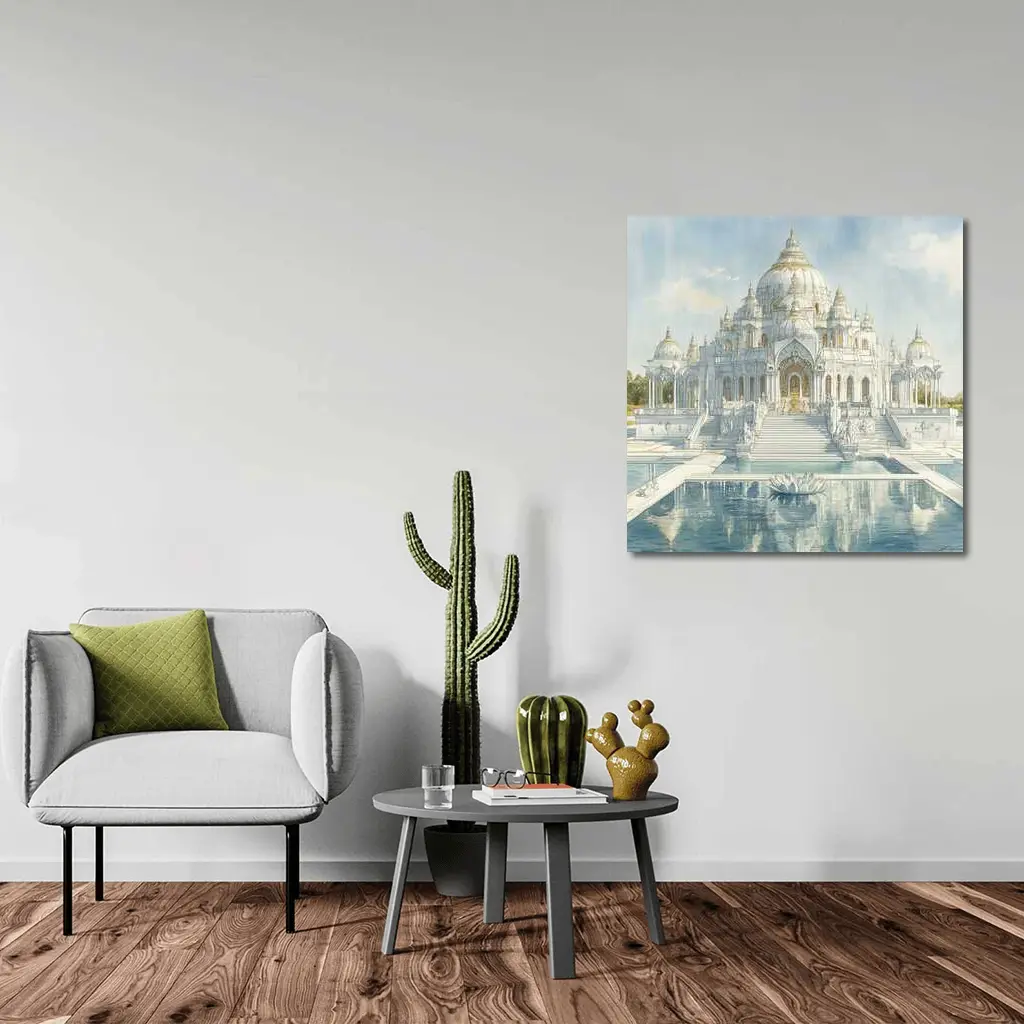 White Marble Hindu Temple Watercolor Art – Wall Art