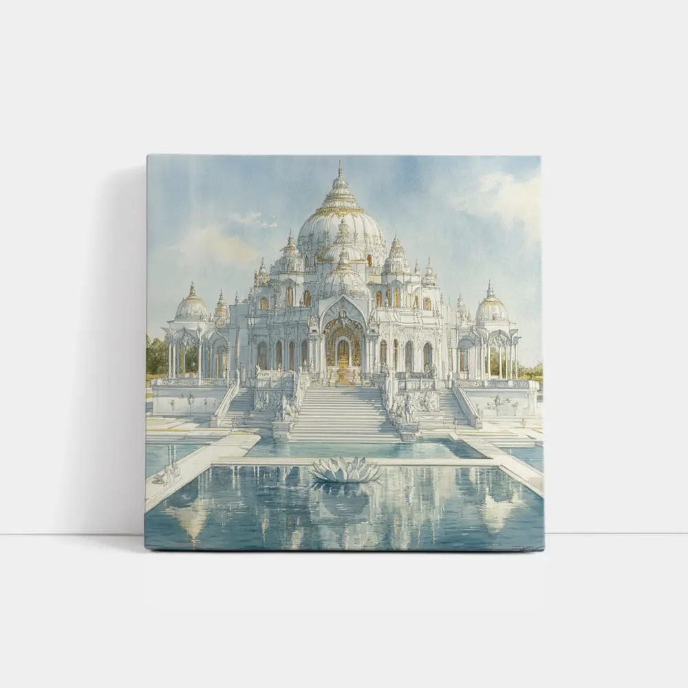 White Marble Hindu Temple Watercolor Art – Wall Art