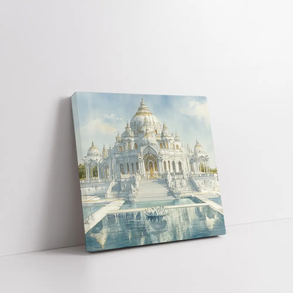 White Marble Hindu Temple Watercolor Art – Wall Art